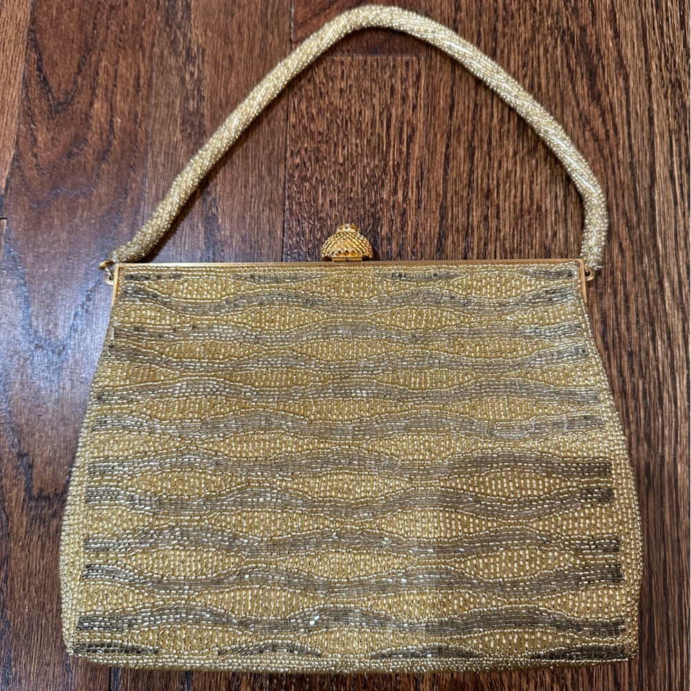 VINTAGE GOLD SEAD BEADED CLUTCH